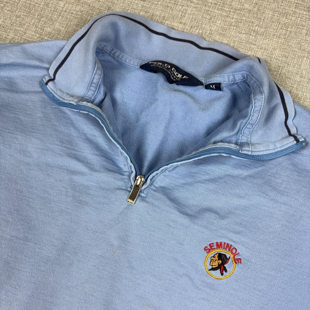 Polo Golf Ralph Lauren Sweatshirt Mens M Blue 1/4 Zip Pullover Seminole Logo